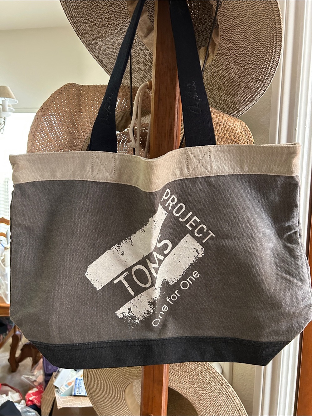 TOMS Project Canvas Tote in Gray, Cream & Black